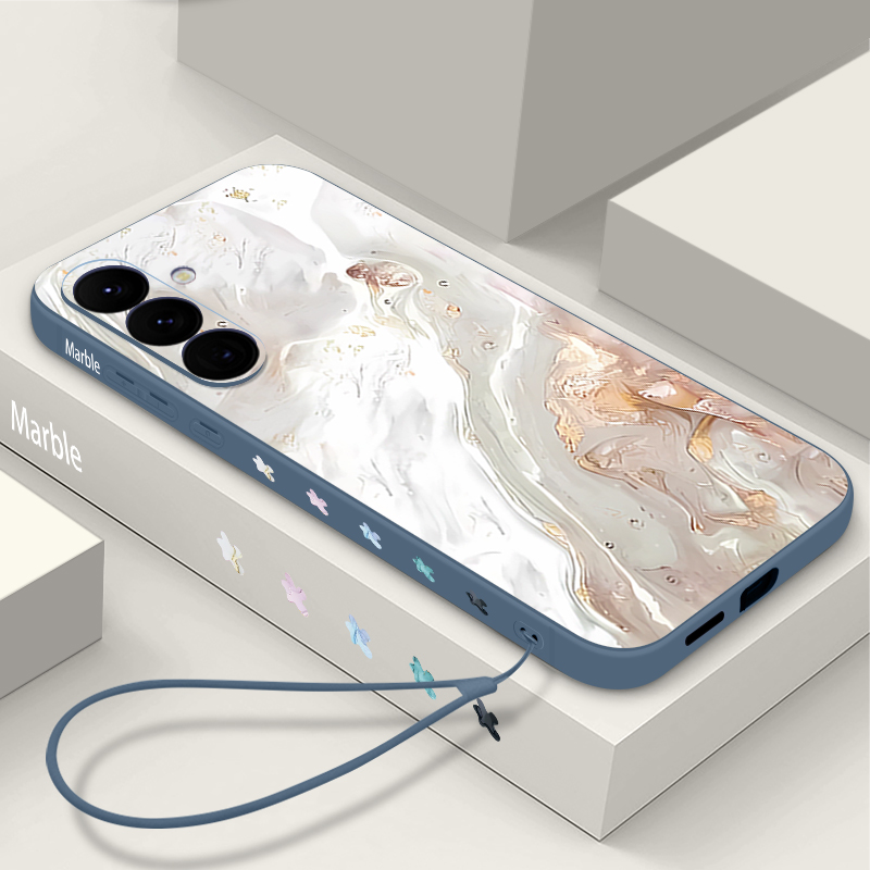 Samsung Galaxy A55 - Mermer Desenli Yumuşak TPU Kordonlu Kılıf